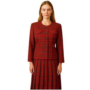 Vintage Lana‎ Lee Women's Christmas Plaid Blazer Pleated Skirt Set Heritage Med